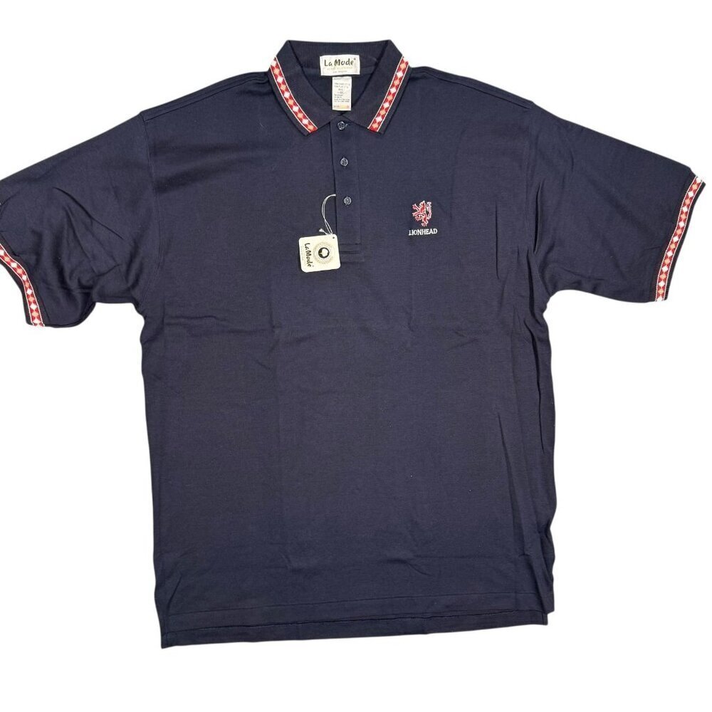 NWT La Mode Polo Shirt Short Sleeve Lionhead Golf Club Blue Cotton XXL